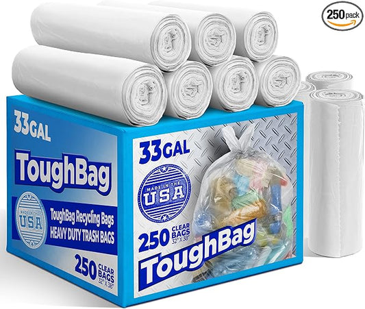 30-33 Gallon Clear Trash Bags Heavy Duty by ToughBag