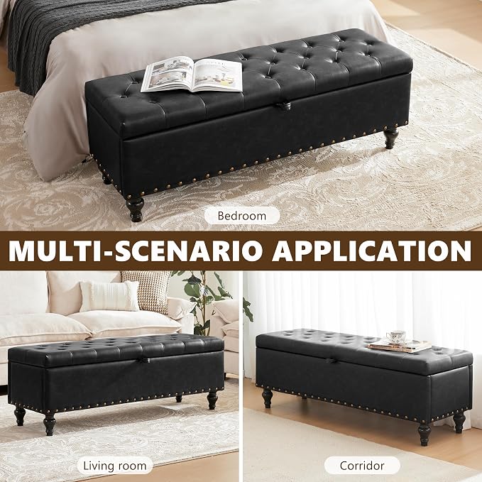 51.8’’ Storage Ottoman Bench, Faux Leather Ottoman - Image 4
