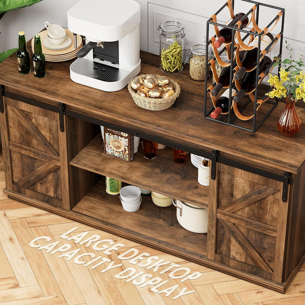 Shahoo Farmhouse Sideboard Buffet Cabinet, Coffee Bar Storage with Sliding Ba...