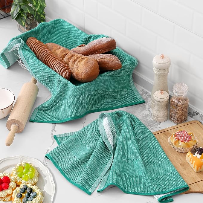 Homaxy Premium Kitchen Towels, Large Cotton Kitchen Hand Towels, Flat and Terry - Image 6