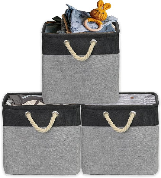SIMPLE HOUSEWARE Fabric Storage Cubes, 3 Pack, Dark Gray by SimpleHouseware