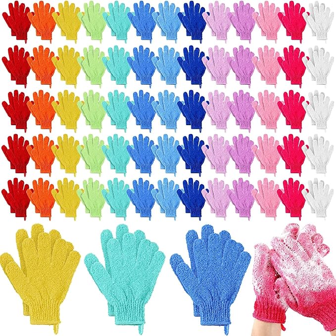 104 Pcs Exfoliating Glove Bulk Shower Gloves by Didaey