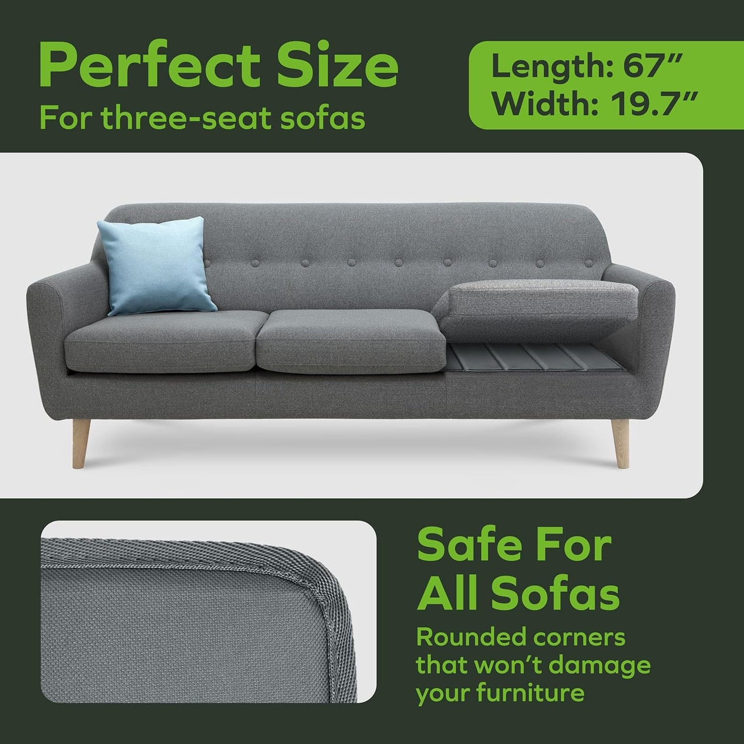 BEN'SHOME® Couch Cushion Support Board for Sagging Sofas - Stop Sinking Into Your Couch | 0.5" Thick Solid Wood, 400 LBS | Fits 58–67" x 19.7" | Anti-Slip, Lifetime Replacement