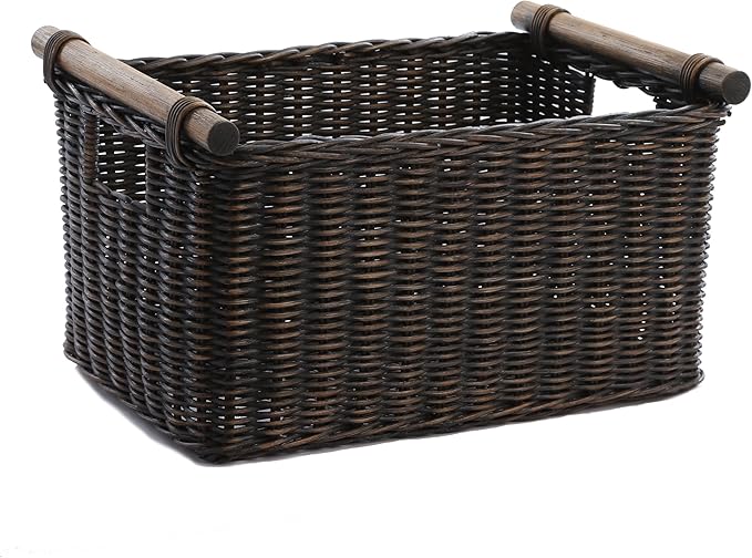The Basket Lady Pole Handle Wicker Storage Basket, 14 in L x 10 in W x 7.5 in H by TheBasketLady