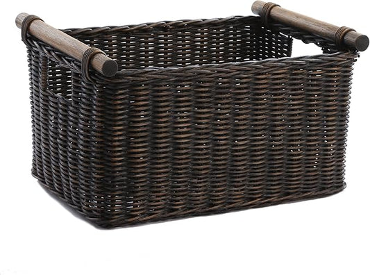 The Basket Lady Pole Handle Wicker Storage Basket, 14 in L x 10 in W x 7.5 in H by TheBasketLady