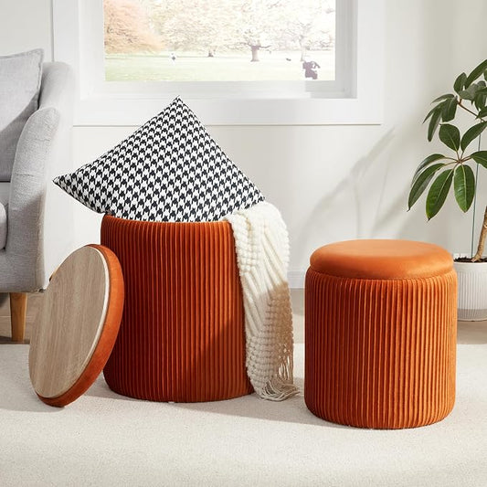 Round Ottoman with Storage Set of 2, Vanity Stool with Storage by RoyalWindsor