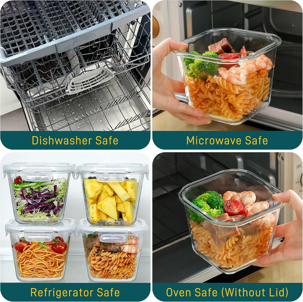 Borosilicate Glass Food Storage Containers With Lids，4 Cup/32 Oz, 4 Pack