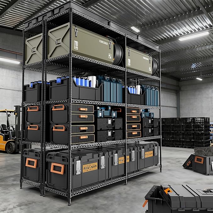 5 Tiers Storage Shelves Load 1500LBS, Metal Shelving Wire Metal Shelving Unit