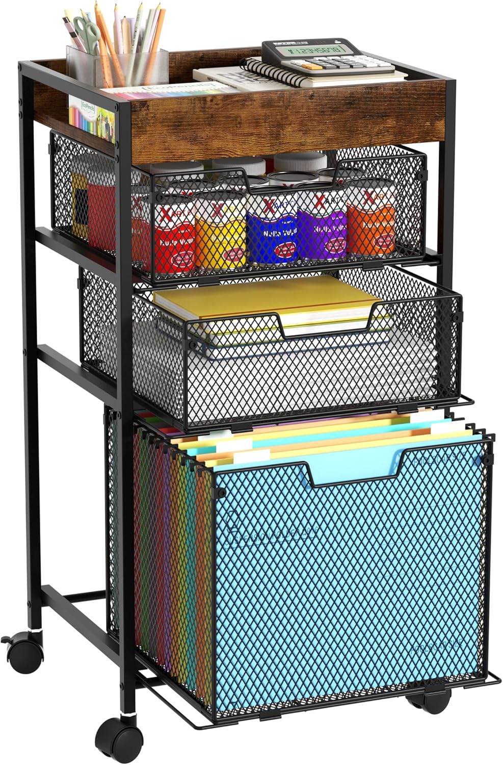 SWTYMIKI Rolling File Cart with Drawers - 4 Tier Under Desk Storage Craft Rol...