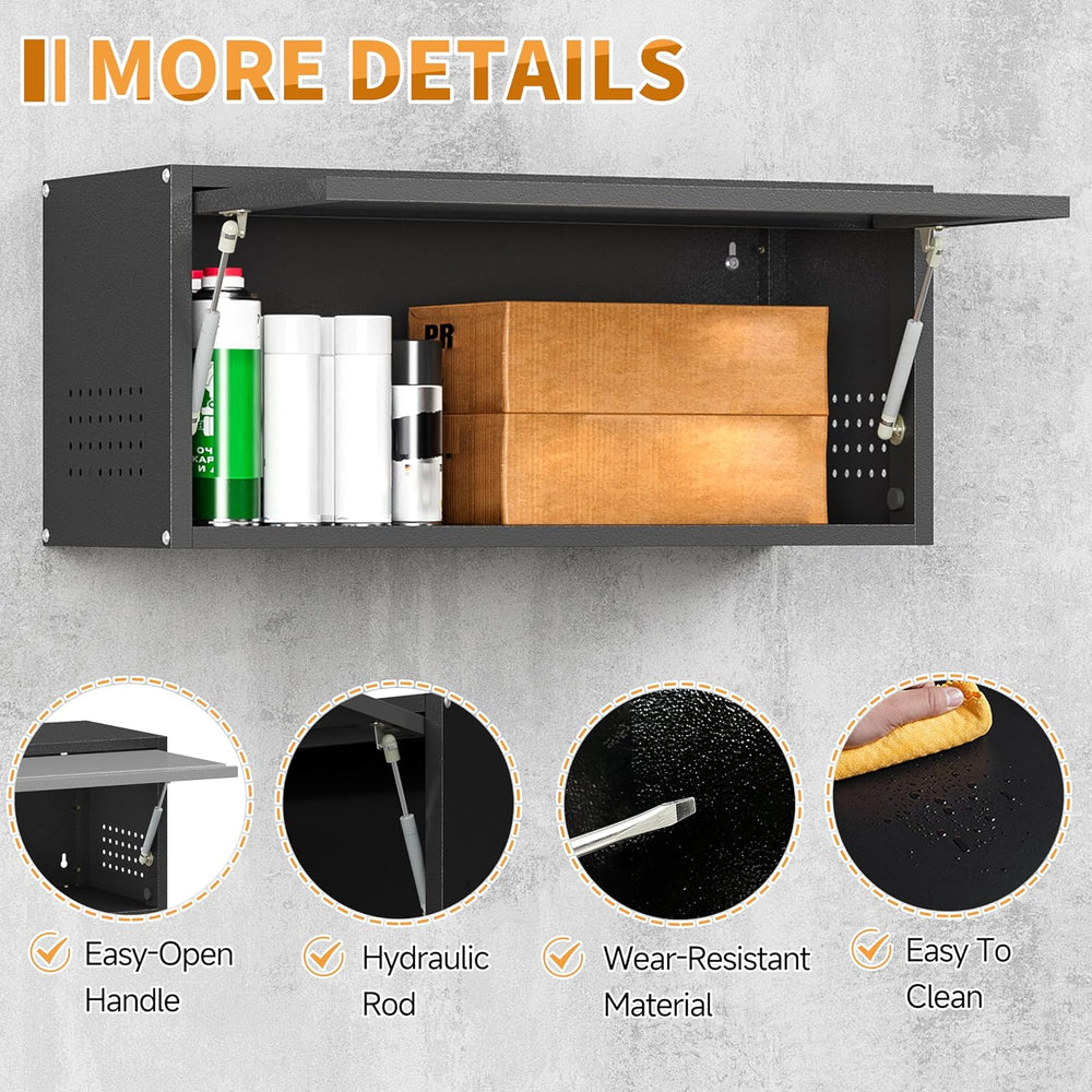 Metal Garage Wall Cabinet with Up-Flip Door,Wall-Mounted Steel Storage Cabine...