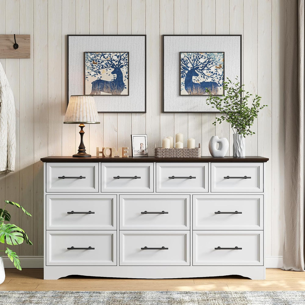 YANSNWO White 10 Drawer Dresser for Bedroom, 59" Wide Chest of Drawers