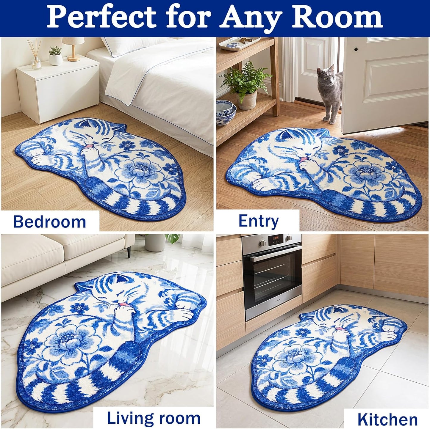 Funny Cat Bath Mat Rug for Bathroom, Cute Animal Bathroom Rug 20" x 31.5", Soft Plush Absorbent Non Slip Bath Rugs Washable Floor Mat for Bath Tub Shower Sink Bedroom Living Room, Gifts for Cat Lovers