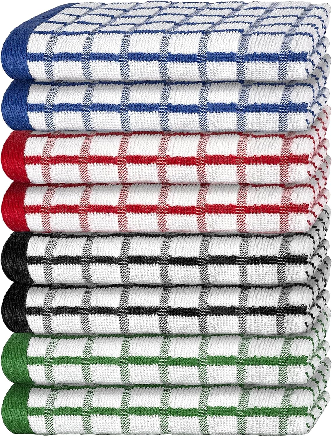 Premium Dish Towels for Kitchen, 8 Pack, 16x26 - 100% Cotton Kitchen Towels with Hanging Loop, Ultra Absorbent and Thick 410 GSM, Multicolor