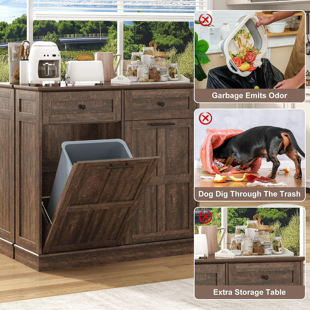 13 Gallon Double Tilt-Out Trash Can Cabinet, Farmhouse Hidden Garbage Wooden ...
