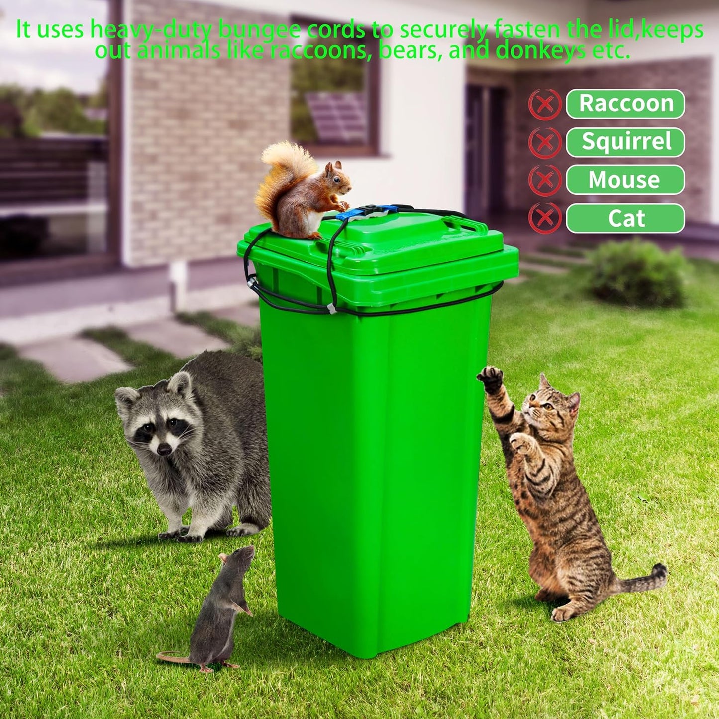 Trash Can Locks for Animals - 2PCS Garbage Can Lid Locks with Heavy Duty Bungee for Raccoons Proof,Bears Proof and Wind-Resistant for 30-45 Gallon Cans