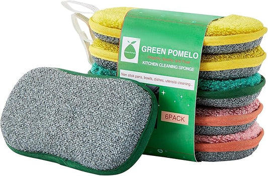 Multipurpose Sponges Kitchen, 6 Pack Reusable Non-Scratch Scrub Sponge by GREENPOMELO