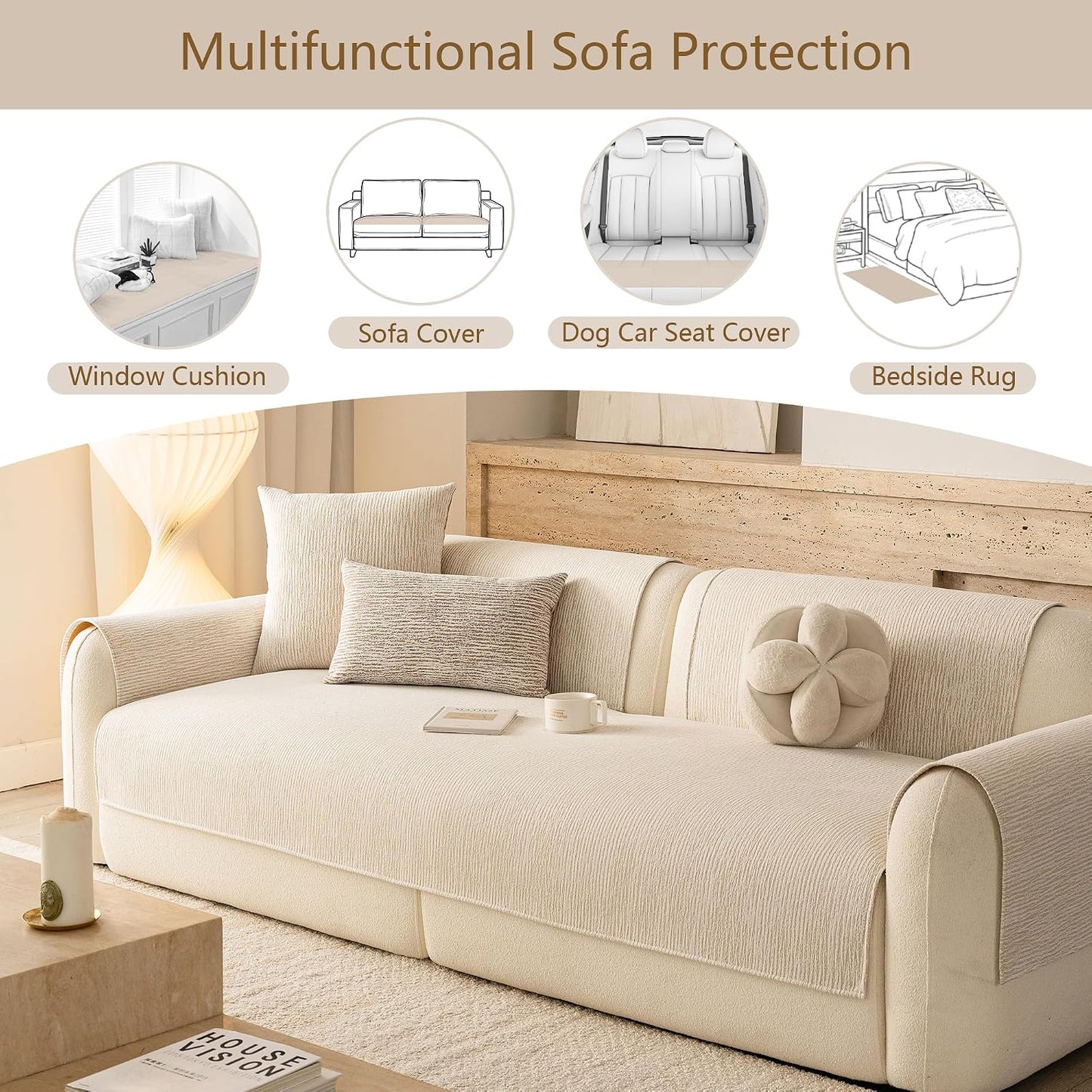 MEETSKY Couch Cover for Sofa, Couch Covers for Dogs, Non Slip Washable Pet Sofa Cover, Fade Resistant Couch Cover Slipcover Couch Protector, Dog Mat for Couches, Beige, 35" x 71" (Only 1 Piece)