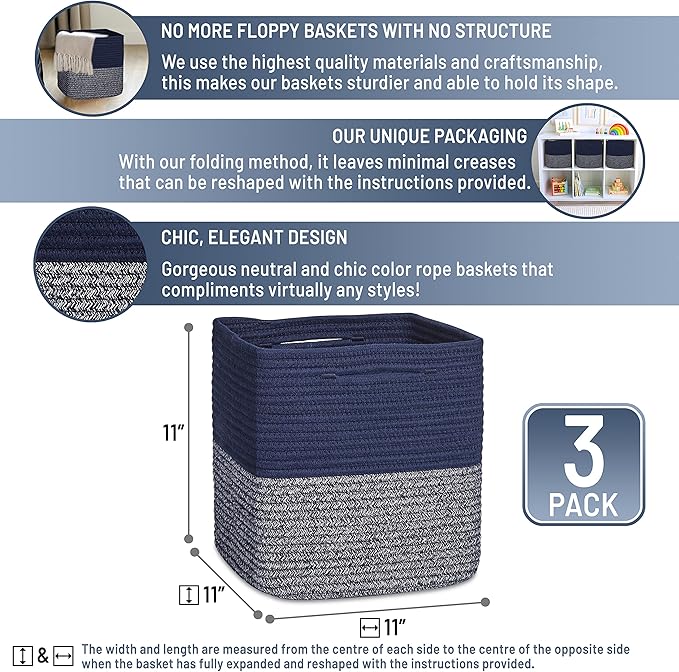 NaturalCozy Storage Cubes 11 Inch Cotton Rope Woven Baskets - Image 2