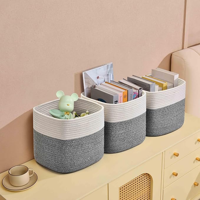 3 Pack Storage Cubes 11 Inch Cotton Rope Woven Baskets - Image 5
