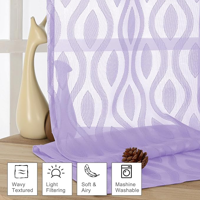Aiyufeng Purple Sheer Curtains 84 Inch Length 2 Panels, Solid Lightweight Clip - Image 3