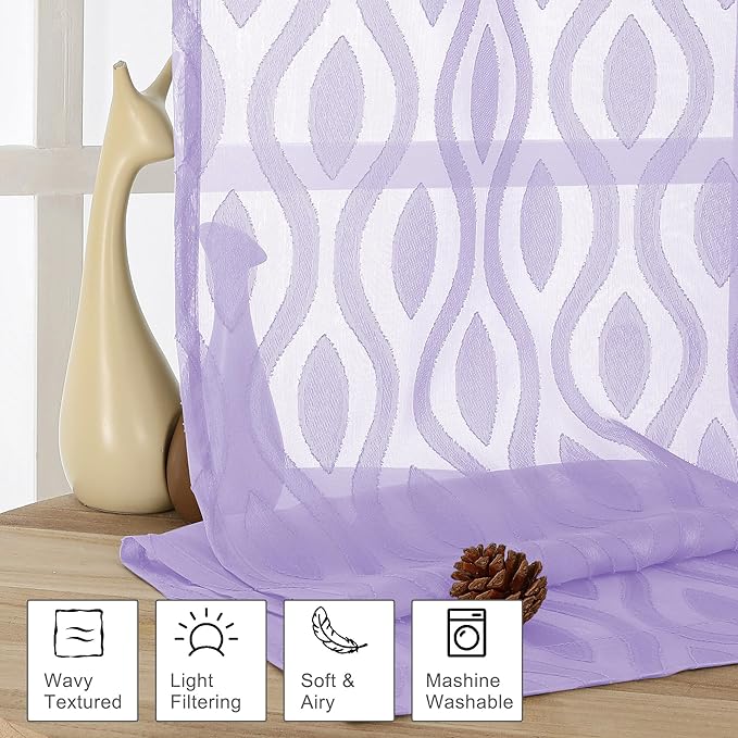 Aiyufeng Lavender Sheer Curtains Tiers 36 Inch Length, Light Filtering Soft - Image 2