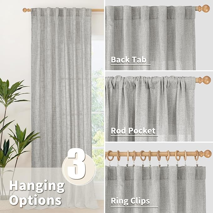 YoungsTex Dark Grey Light Filtering Curtains 84 Inch Length, Linen Drapes Semi - Image 5