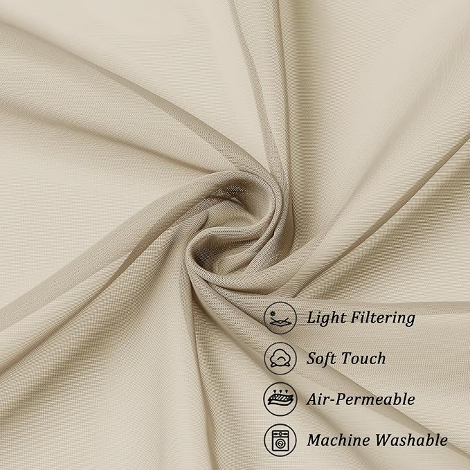 Chyhomenyc Taupe Sheer Curtains 96 inches Long 2 Panels, Light Filtering Soft - Image 8