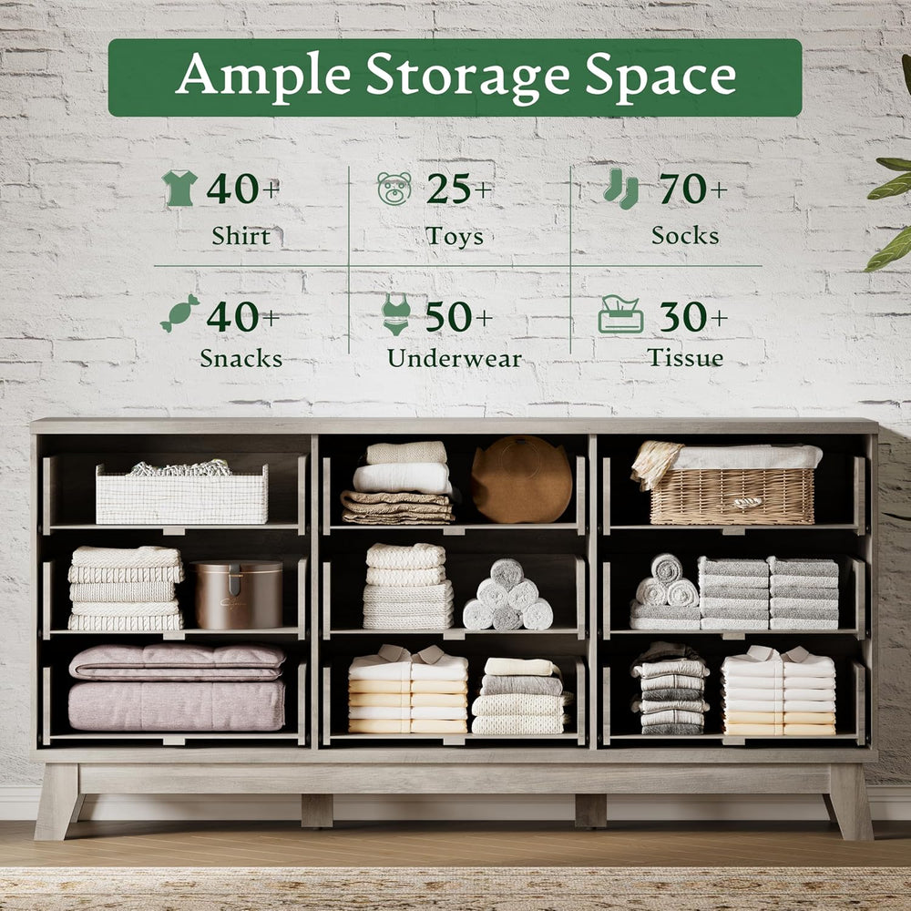 Xixini Fluted Dresser with 9 Drawers, 63" Wide Wood Chest of Drawers wit...