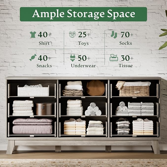 Fluted Dresser with 9 Drawers, Wooden Dresser TV Stand, Wood Closet Clothes - Image 4