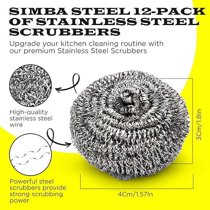 12Pcs Simba Stainless Steel Wool Scrubber Pads - Image 2