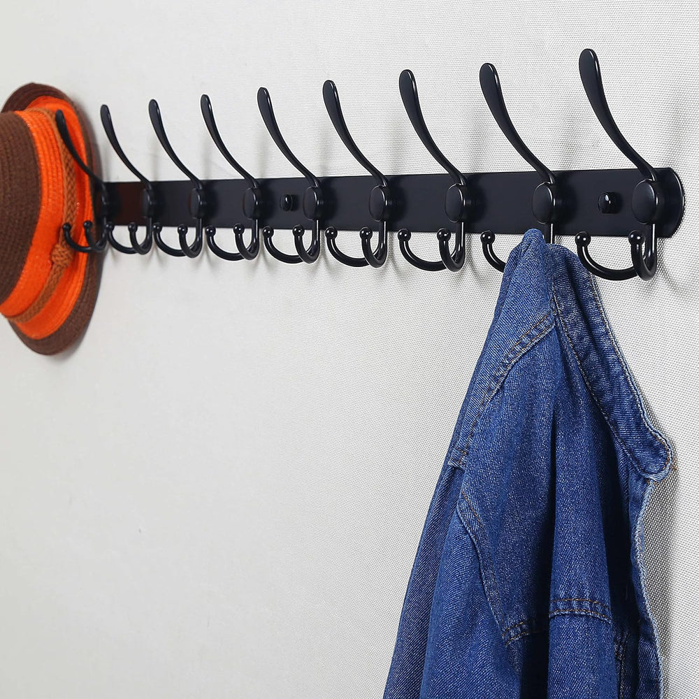 Dseap Coat Rack Wall Mount - 38” Long 10-Tri-Hooks Heavy Duty Coat Hanger Rai...