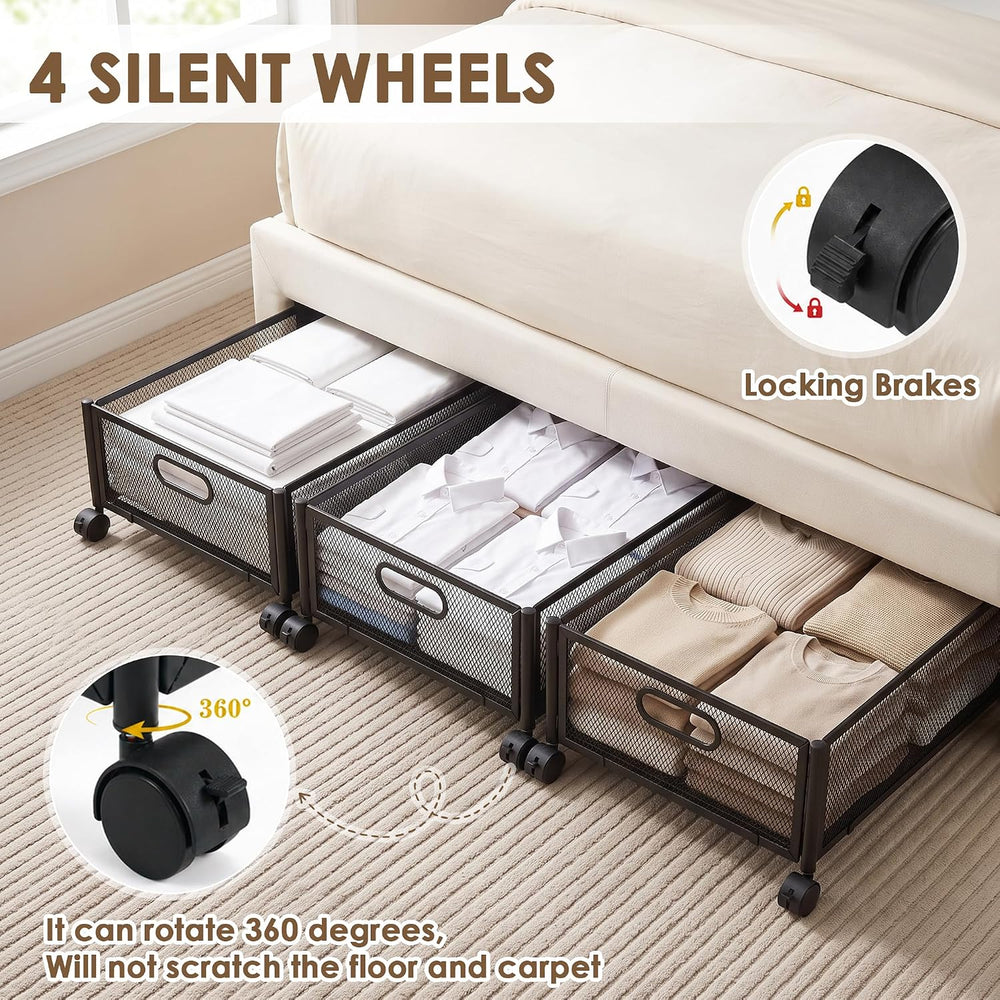 VECELO Under Bed Storage Containers with Wheels, Foldable Shoe Organizer Draw...