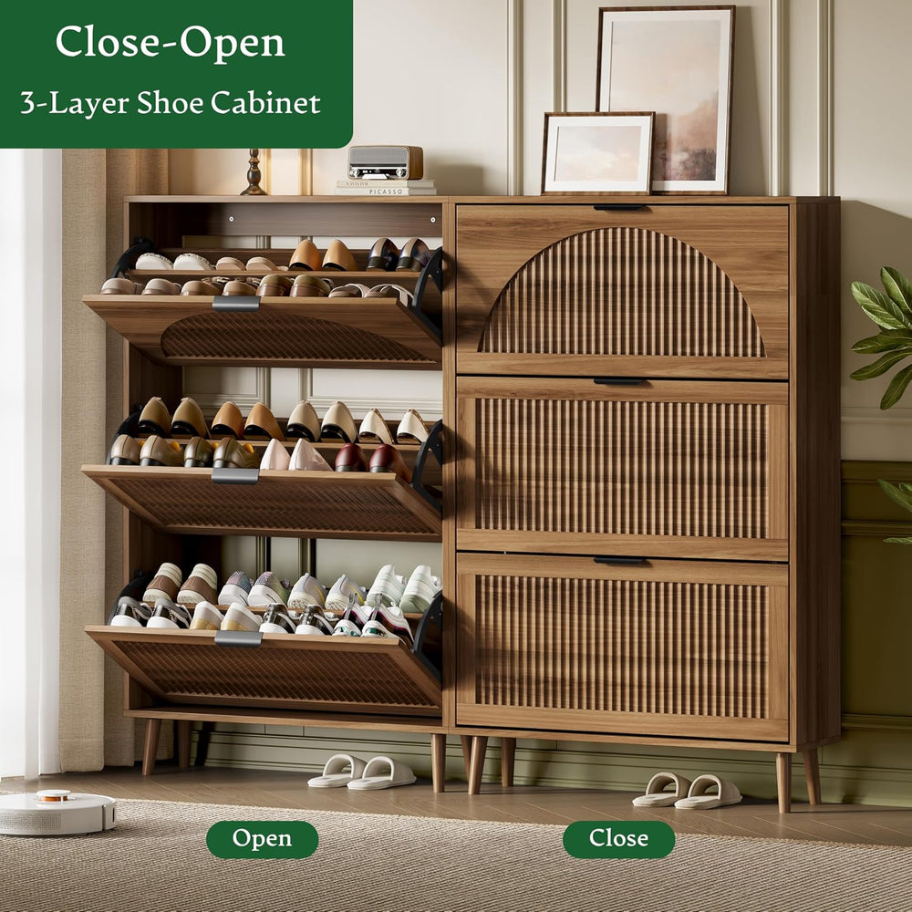 Xixini Shoe Storage Cabinet with 3 Flip Drawers, 50" Tall Narrow Wood Fl...