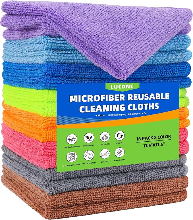 Microfiber Cleaning Cloths 16 Pack 8 Color Cleaning Rags by WelcometoLUCDNC