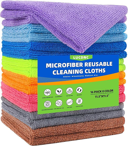 Microfiber Cleaning Cloths 16 Pack 8 Color Cleaning Rags by WelcometoLUCDNC