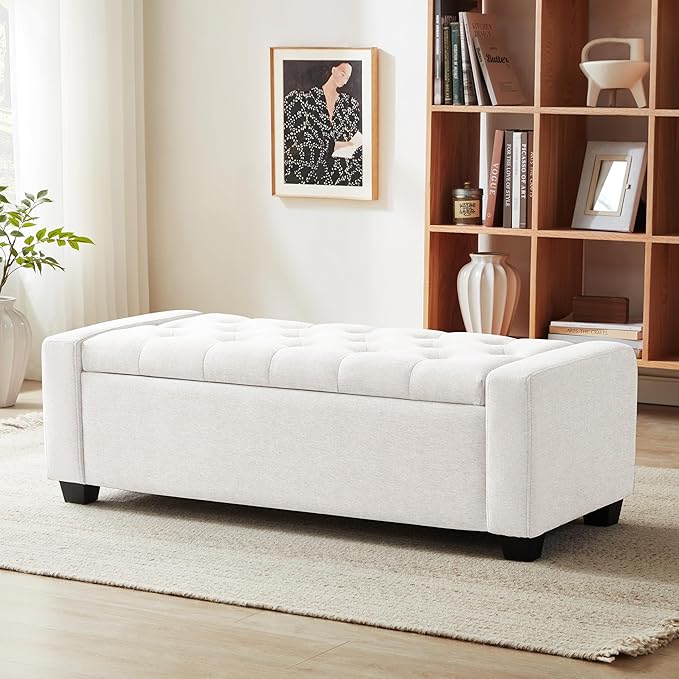 48" Ottoman with Storage, Upholstered Entryway Bench with Seating by huateanhome