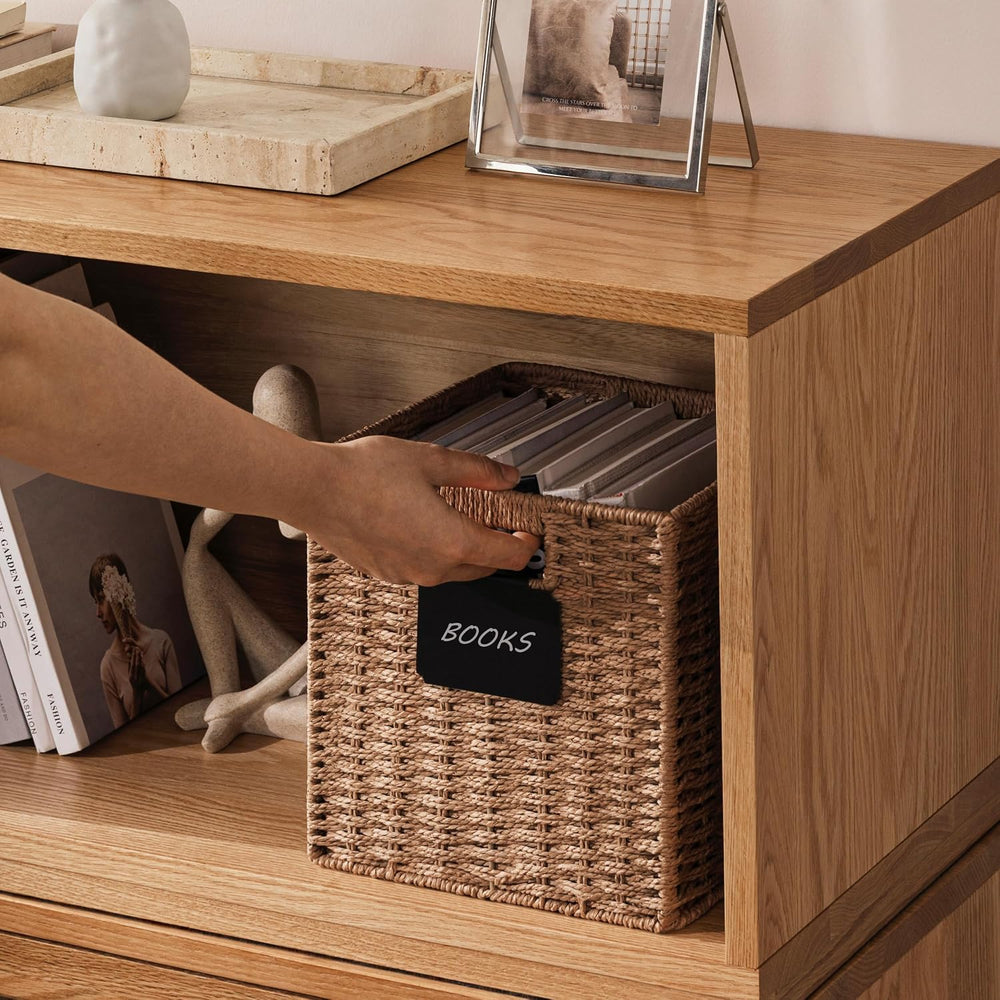 UBBCARE 4 Pack Small Wicker Basket, 9×9 Storage Cubes with Label, Foldable Cu...
