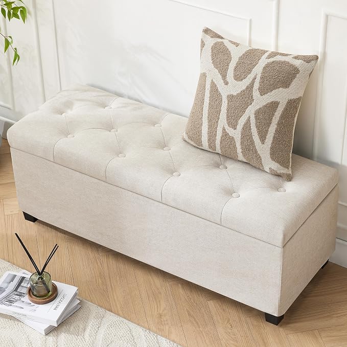43’’ Storage Ottoman Bench, Linen Entryway Benches Load up to 660 Lb, Modern - Image 7