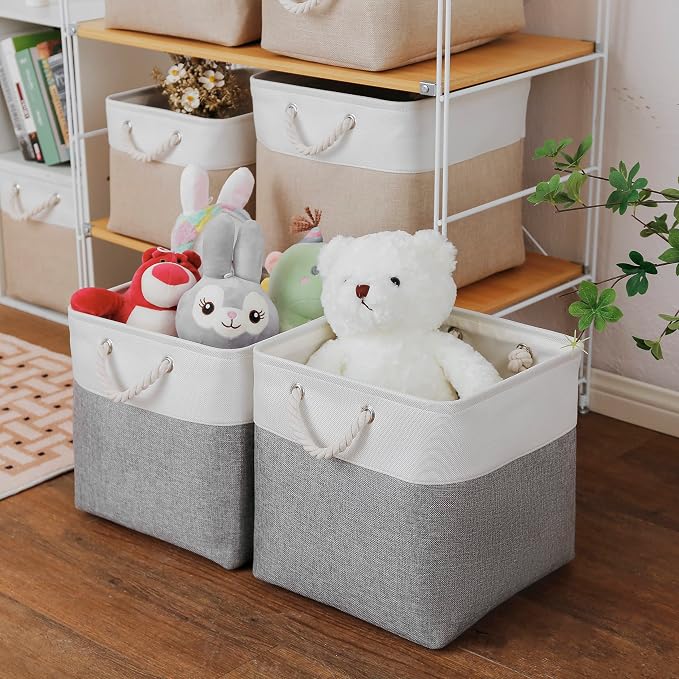 13 x 13 Inch Cube Storage Bins, 4 Pack Large Collapsible Fabric Storage Bin - Image 3