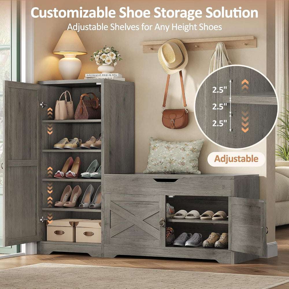 47'' Shoe Storage Bench, 7-Tier Storage Bench, L-Shaped Entryway Benc...