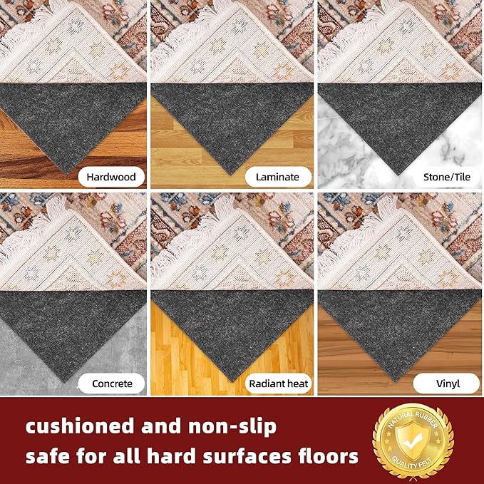 BAGAIL Felt and Natural Rubber Backing Rug Pads 1/8” Thick, 2 x 8 Ft Non Slip - Image 6