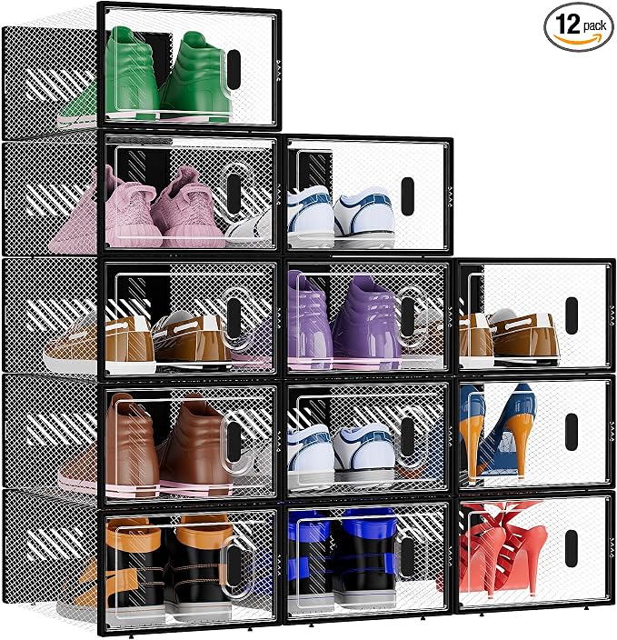 BALEINE 12 Pack Stackable Shoe Storage Boxes Fit Size 9, Thickened Clear Shoe by BALEINE