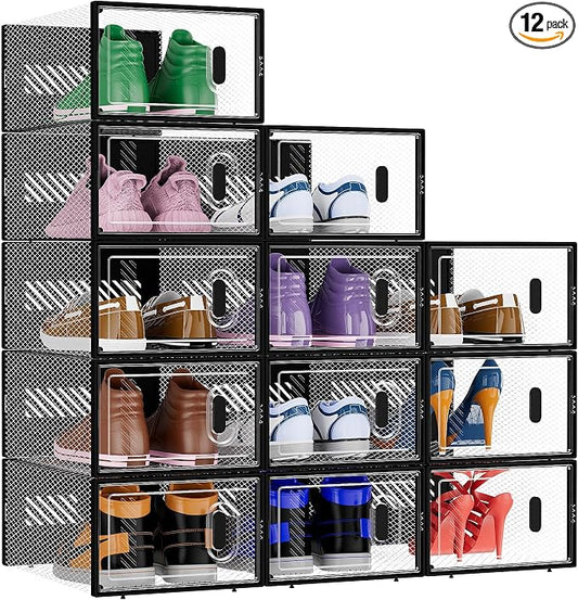 BALEINE 12 Pack Stackable Shoe Storage Boxes Fit Size 9, Thickened Clear Shoe by BALEINE