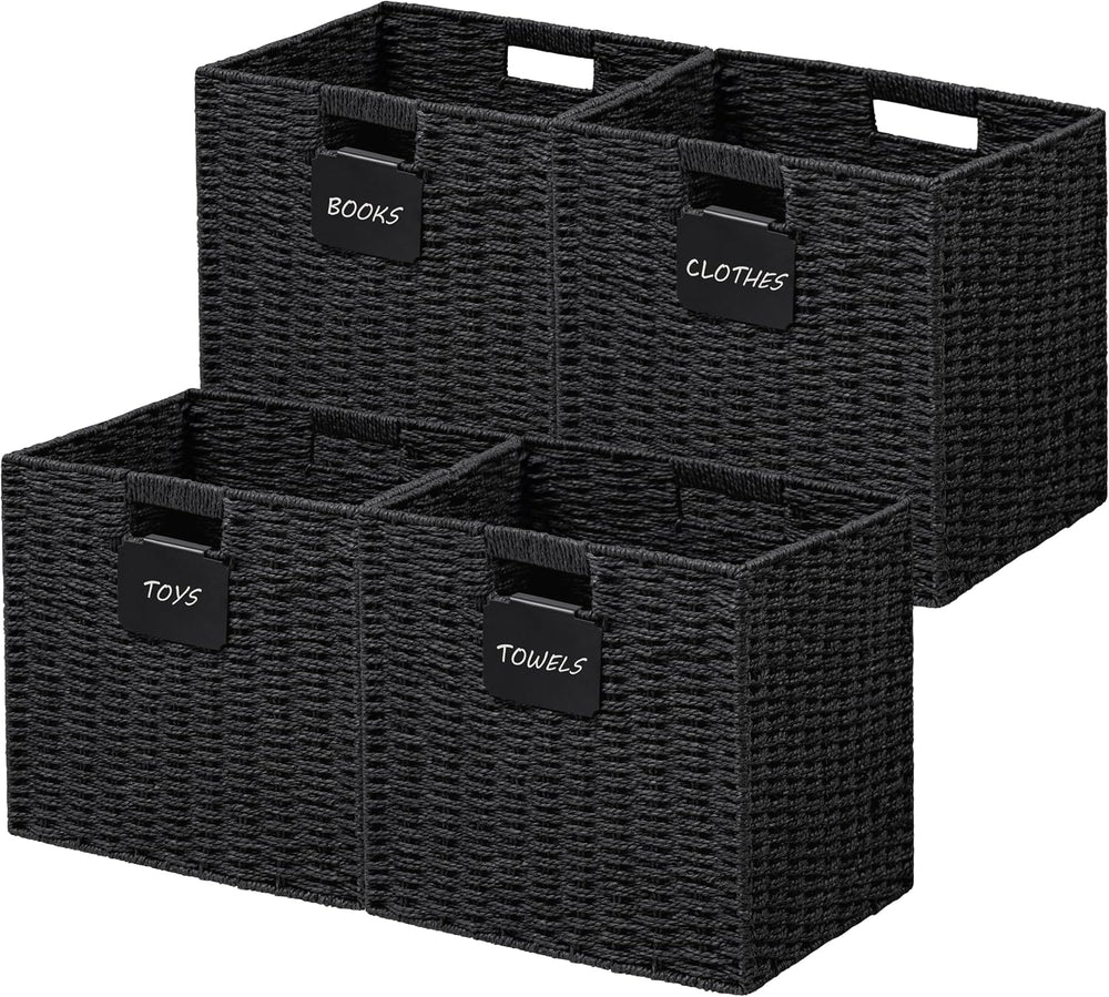 UBBCARE 4 Pack Wicker Basket, 13×13 Storage Cubes with Label, Foldable Cube S...