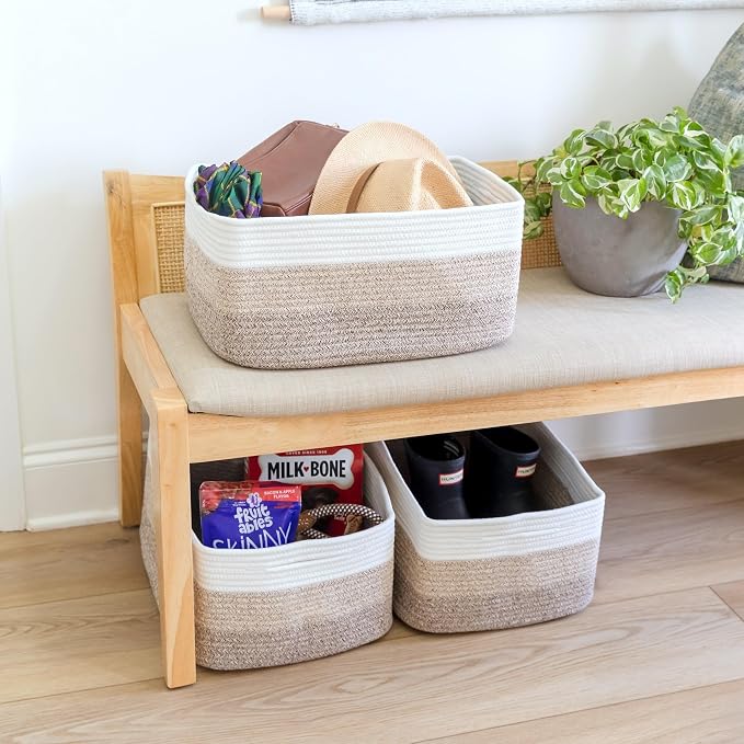 NaturalCozy Storage Baskets 16.8”x13”x7.6” Cotton Rope Woven Baskets - Image 8