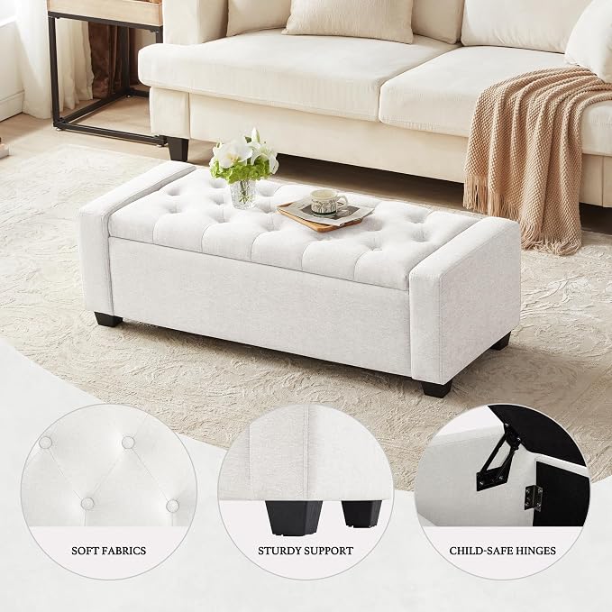 48" Ottoman with Storage, Upholstered Entryway Bench with Seating - Image 4