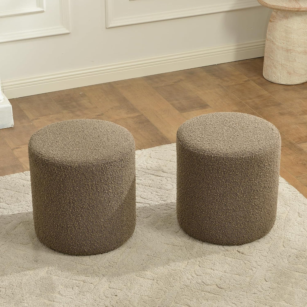 KINWELL Modern Round Boucle Ottoman Set of 2 (18" Dx 18" W x 18&quo...