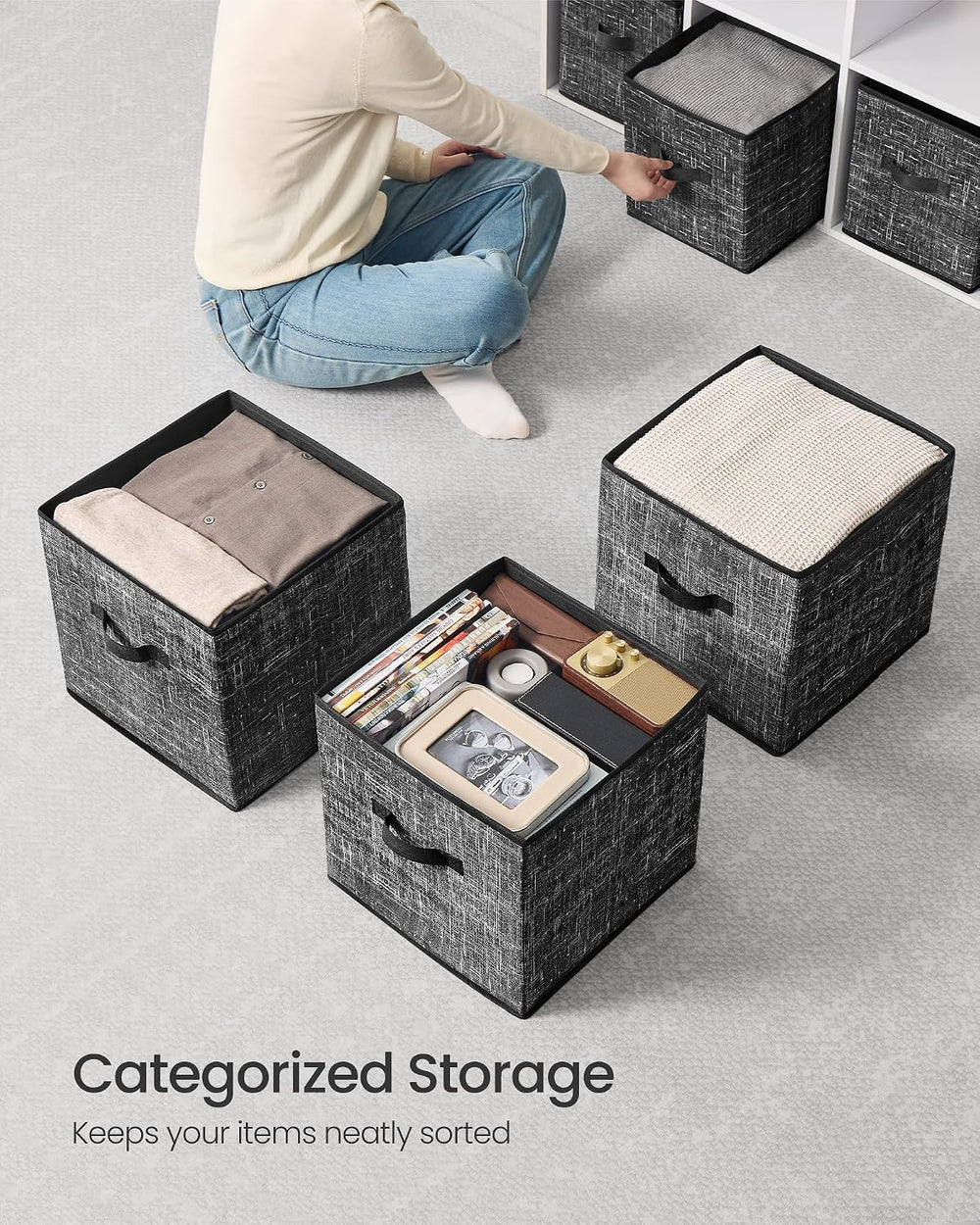 SONGMICS Storage Cubes, Set of 10, 13-Inch Foldable Closet Organizers