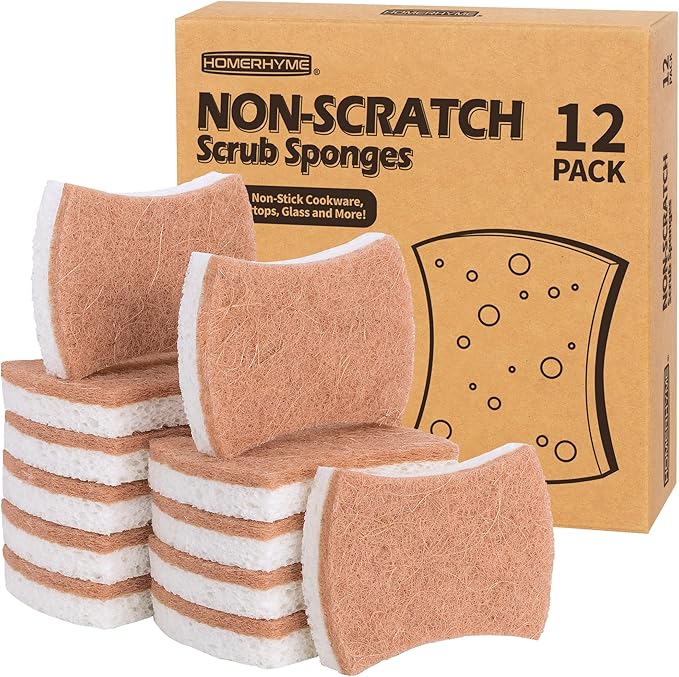 HOMERHYME Natural Dish Sponge 12 Pack, Non-Scratch Scrub Kitchen Sponge by HOMERHYME