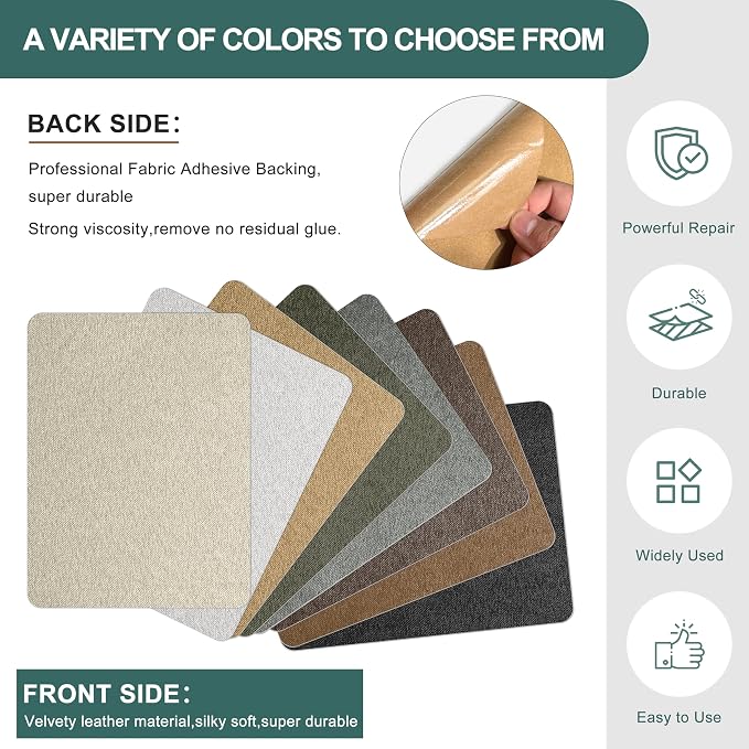 Azobur Couch Patch Repair Fabric, Microfiber Fabric, Self-Adhesive, - Image 3